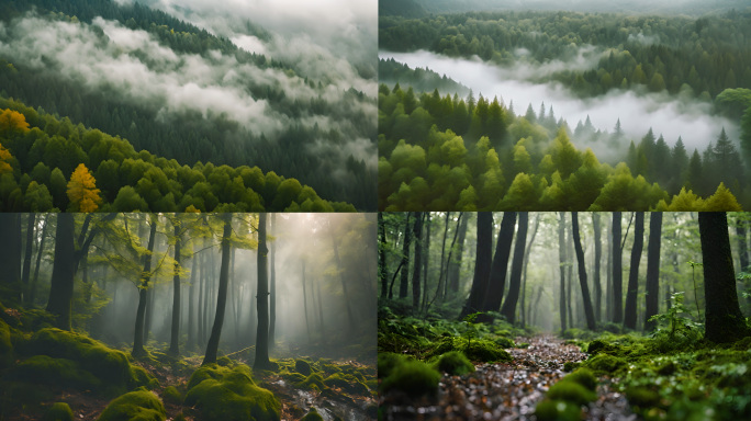 森林航拍 云雾缭绕 原始森林