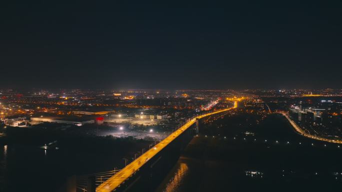 航拍芜湖长江大桥一桥夜景