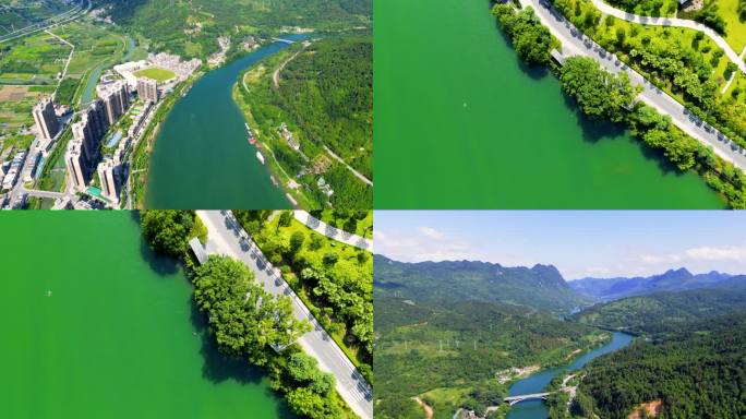 绿色山水江河从城市穿过，广东北江清远连江