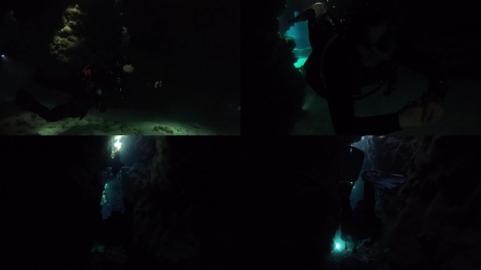 通过迷宫般的水下洞穴的宁静之旅，阳光透过天花板上的洞，营造出一种神奇的氛围。