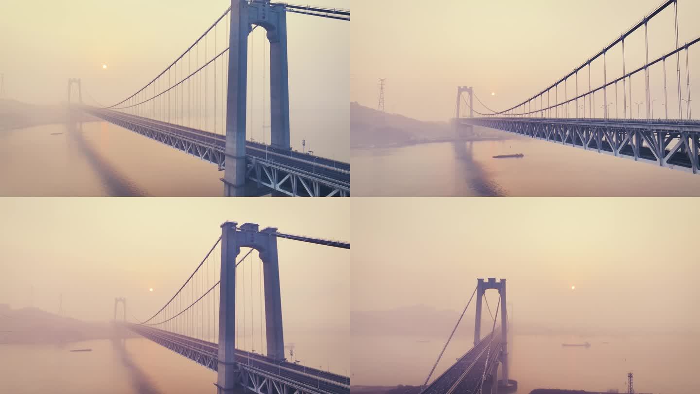 4K五峰山长江大桥日出航拍