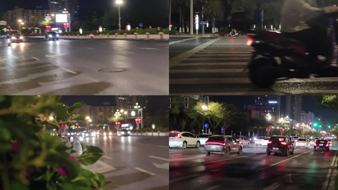 夜晚街灯车流 灯路灯夜景 行人车辆忙碌