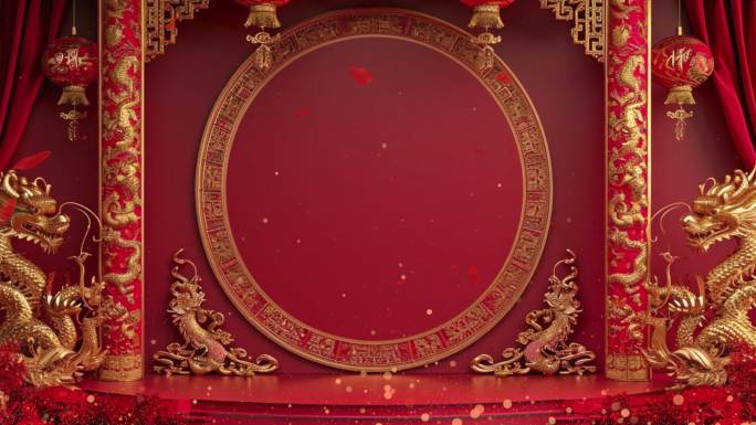 4k新年大红中国龙舞台背景⑩