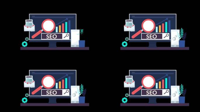 SEO，搜索引擎优化，网站提升SEO排名概念，搜索结果，数字营销，网络流量分析与Alpha频道。