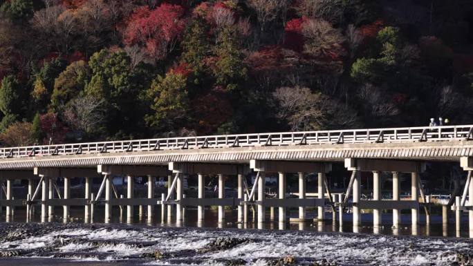 秋日远摄于京都桂川河附近的通津桥
