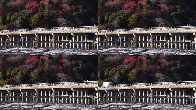 秋日远摄于京都桂川河附近的通津桥