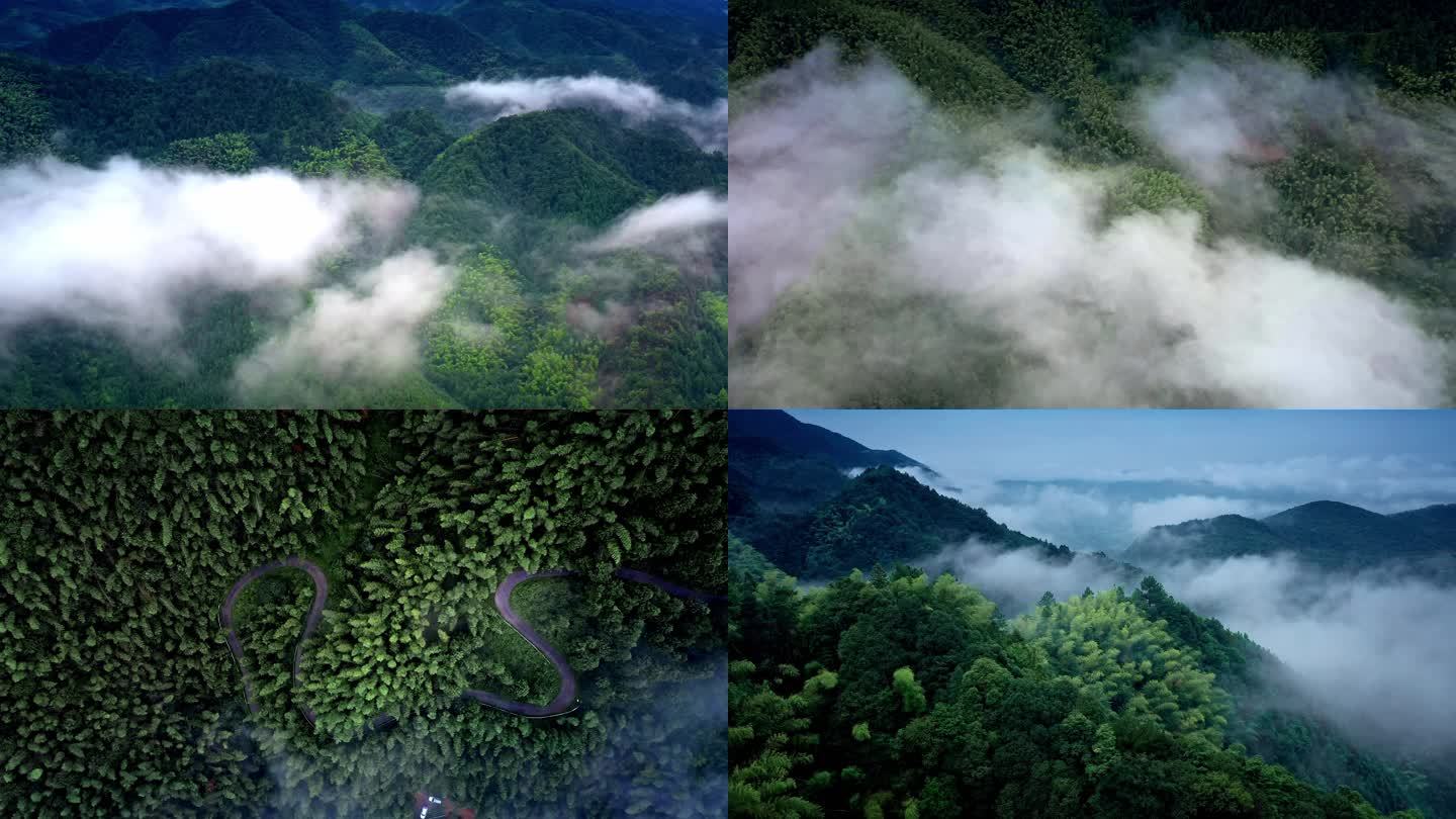 雨后朦胧的空山航拍