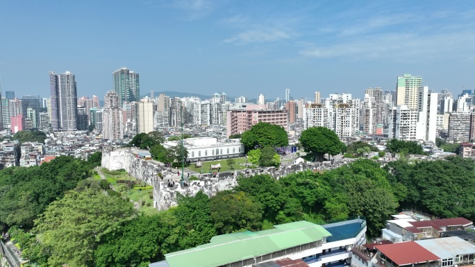 澳门大炮台航拍澳门博物馆前地旅游景点