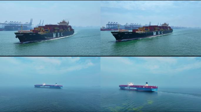 4K集装箱货船货船货轮航行港口码头素材
