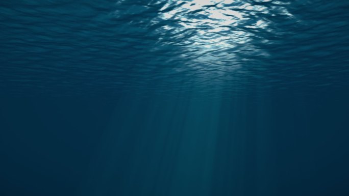 【独家】光线穿过水下海底透光深蓝色大海
