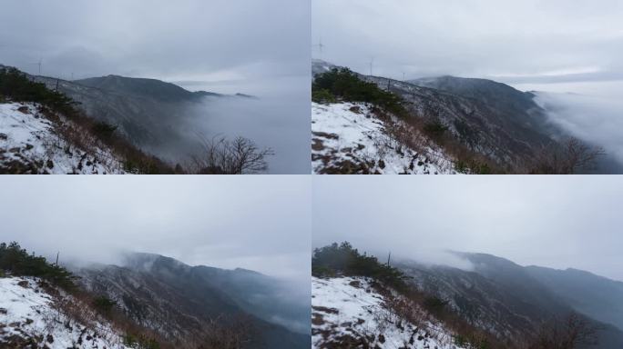 4K延时摄影九宫山风车山冬季雪地云海