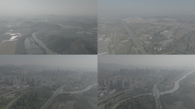 4K增城朱村西福河广州航拍清晨城市河流