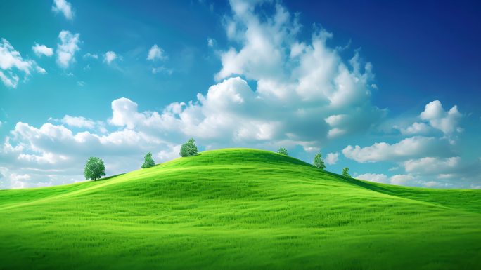 唯美蓝天白云和绿色草原