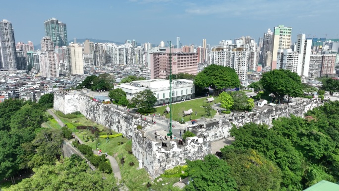 澳门大炮台航拍澳门博物馆前地旅游景点