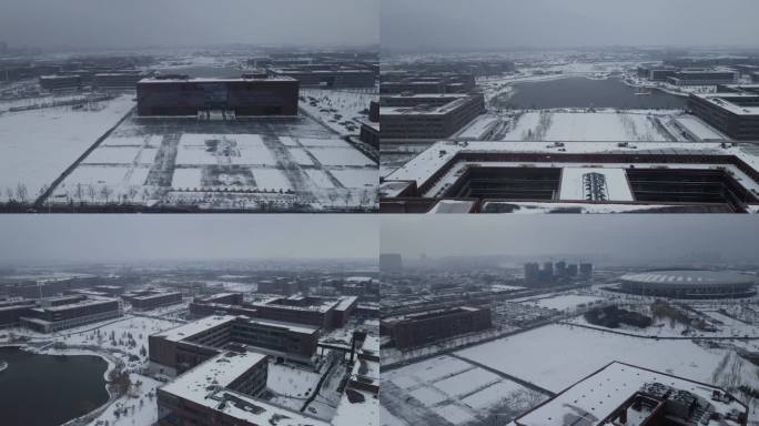高清航拍拍摄河北工程大学雪景