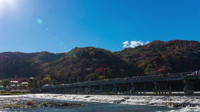 京都东筑桥附近的云和游客的延时镜头