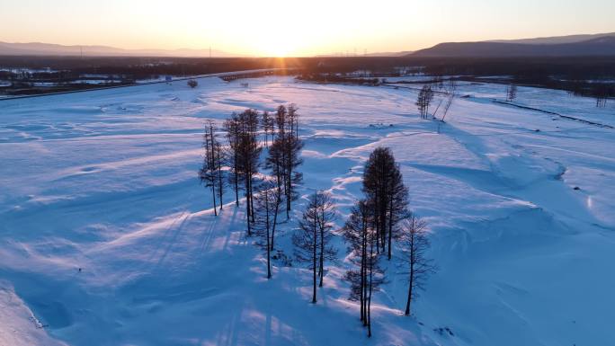 航拍山谷湿地雪原风光