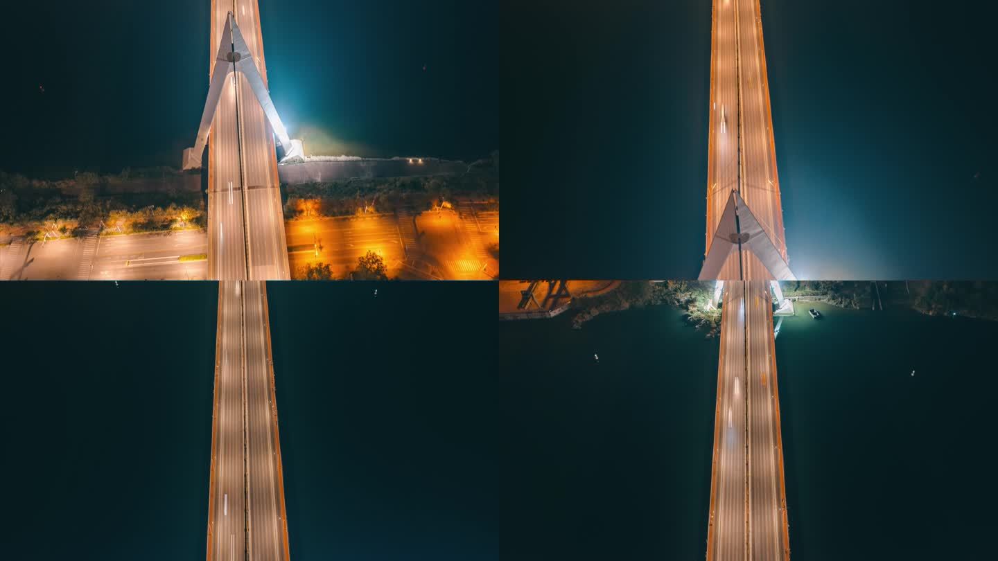 航拍柳州鹧鸪江大桥夜间车流延时摄影