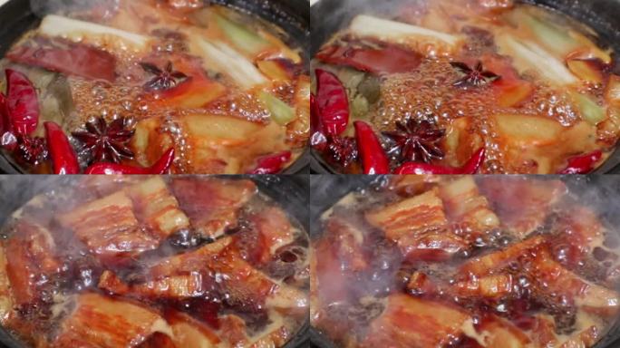 香料锅里沸腾 八角桂皮香叶煮食材慢动作