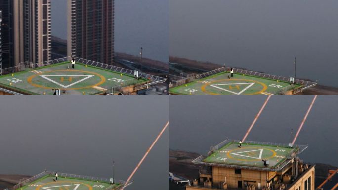 4K航拍汉阳高楼停机坪与杨泗港长江大桥夜
