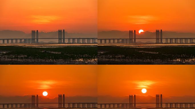 泉州湾跨海大桥海上日出