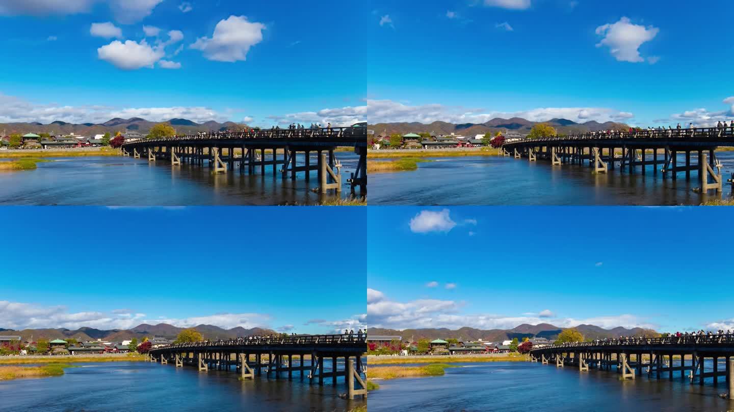 京都东筑桥附近的云和游客的延时镜头