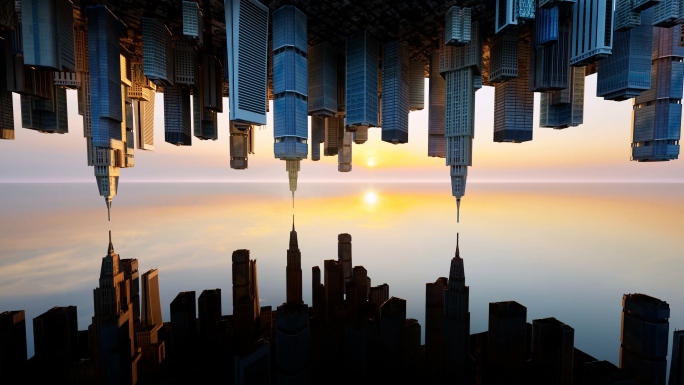 三维城市镜像抽象城市天空之城地产意境