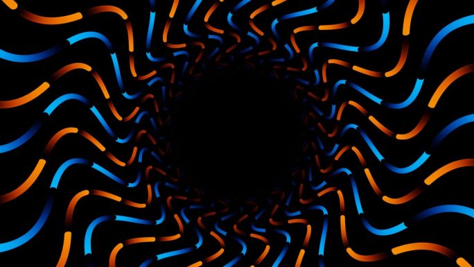 圆形隧道的橙色和蓝色霓虹灯曲线循环动画背景