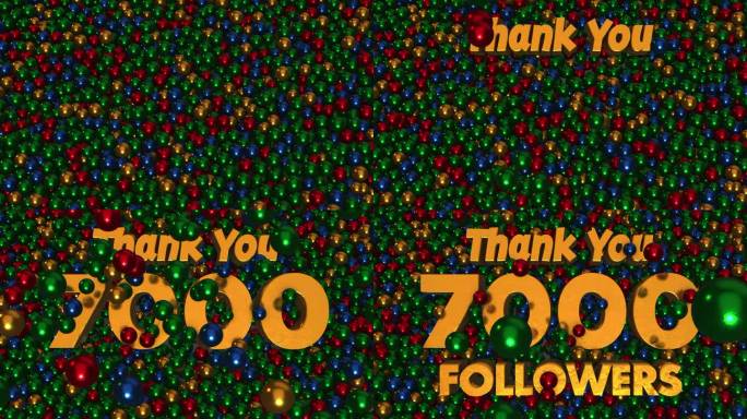 谢谢7000个关注者3d文本揭示推动金绿蓝红金属球坑球背景3d渲染