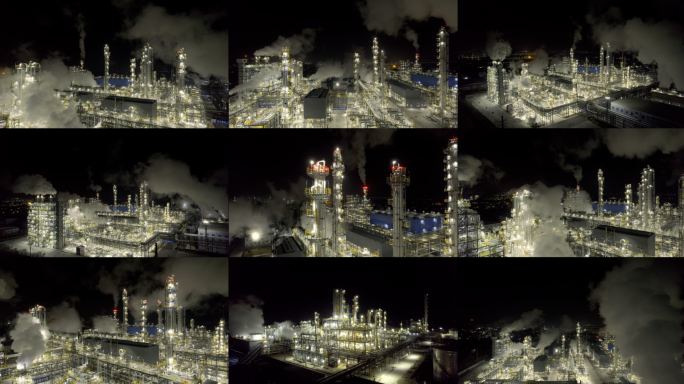 石油化工 炼油厂 工厂夜景航拍