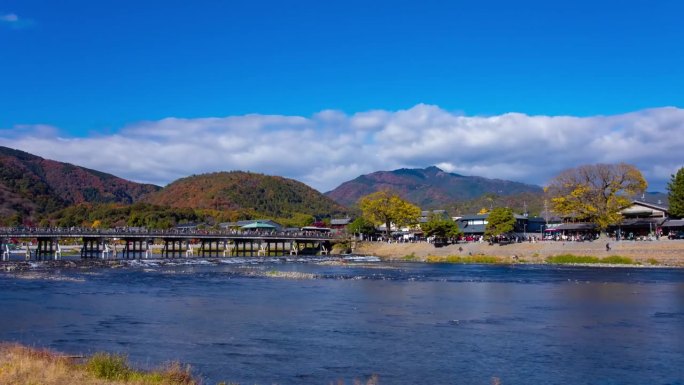京都东筑桥附近的云和游客的延时镜头放大