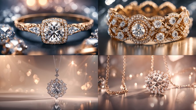 钻石璀璨首饰戒指手镯4K素材