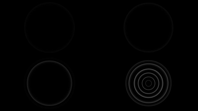 黑色背景的圆形光波。通道中白波扩散的运动效应。