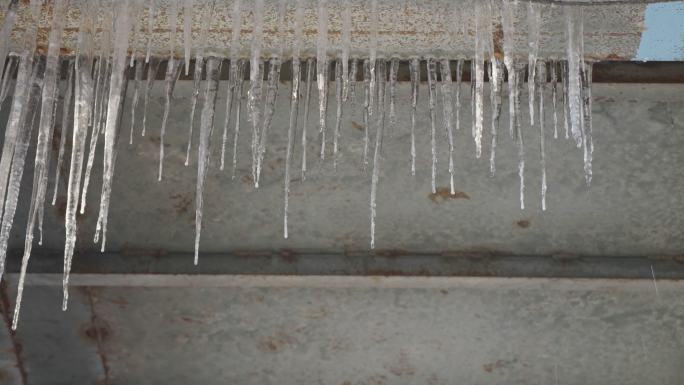 冬季冰柱寒冷冰锥结冰融化滴水