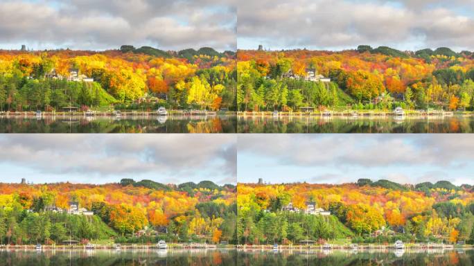 时间流逝-美丽的秋天景观在霍顿，上苏必利尔，密歇根州