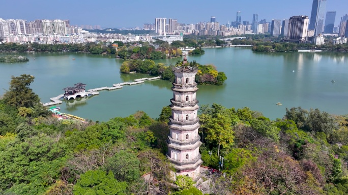 4K航拍广东惠州西湖泗州塔1