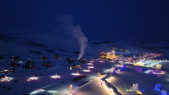 呼伦贝尔冰雪欢乐谷雪夜灯光