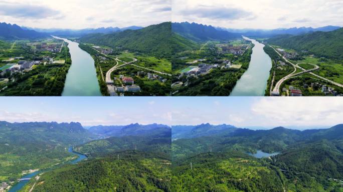 青山绿水河流，江河流向远方的山脉