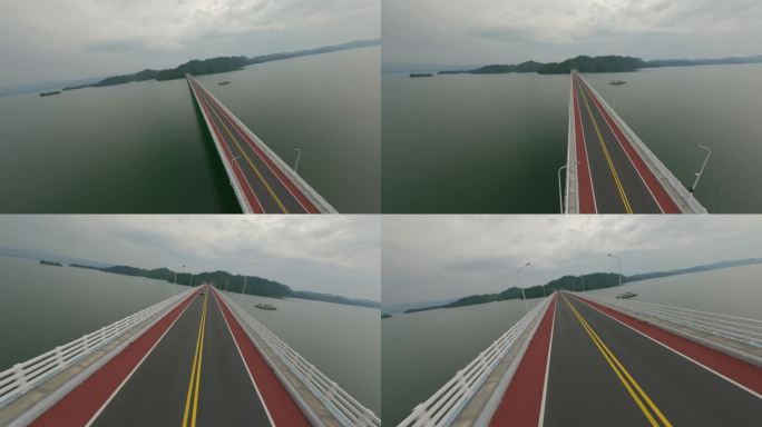 千岛湖 穿越机拍摄大桥上的车辆