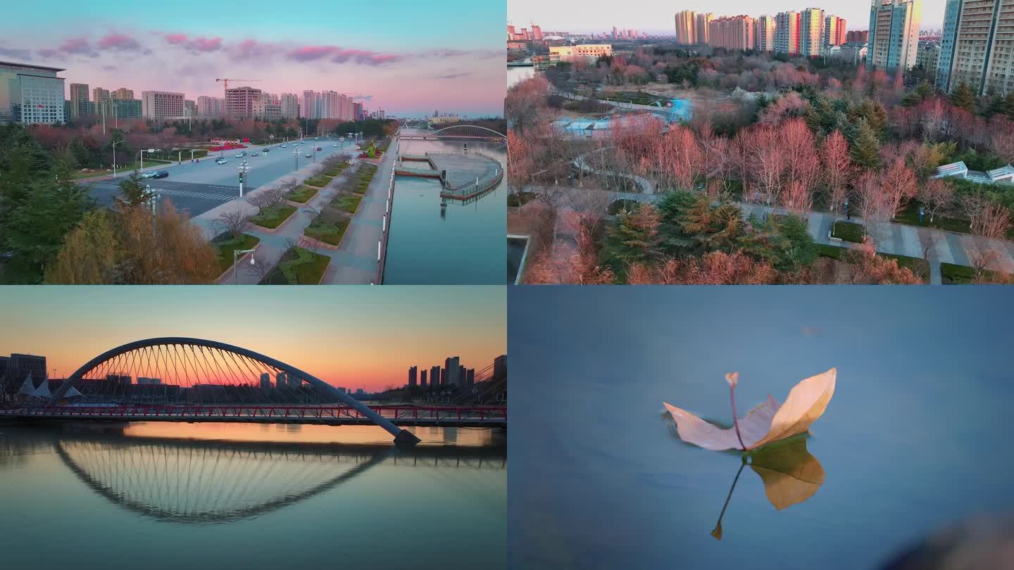 胶州三里河公园冬日夕阳景观