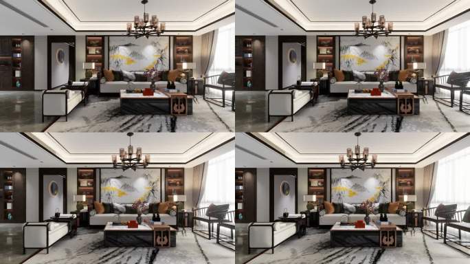 高端样板房室内客厅新中式设计_032A