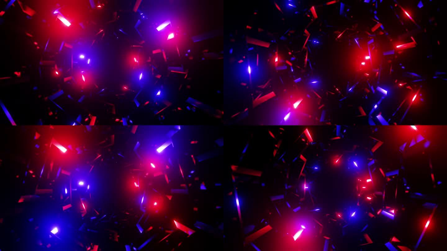 螺旋抽象边缘旋转和闪烁的红色和蓝色警察应急灯3d渲染。Vj循环漩涡dj迪斯科舞蹈模式，夜总会，音乐节