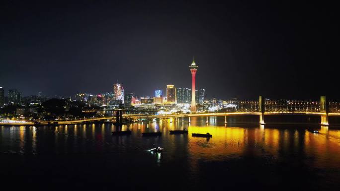 航拍澳门夜景澳门大景