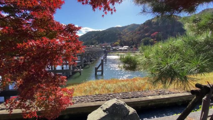 秋天的京都，桂川河附近的东津桥