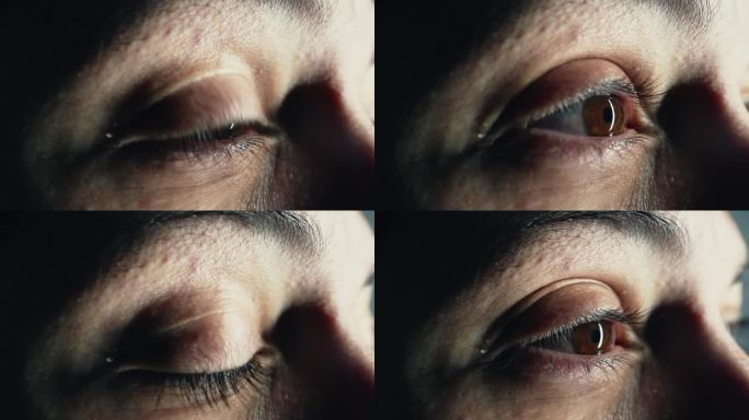 人的眼球在广角的极端微距特写-强烈的视网膜凝视