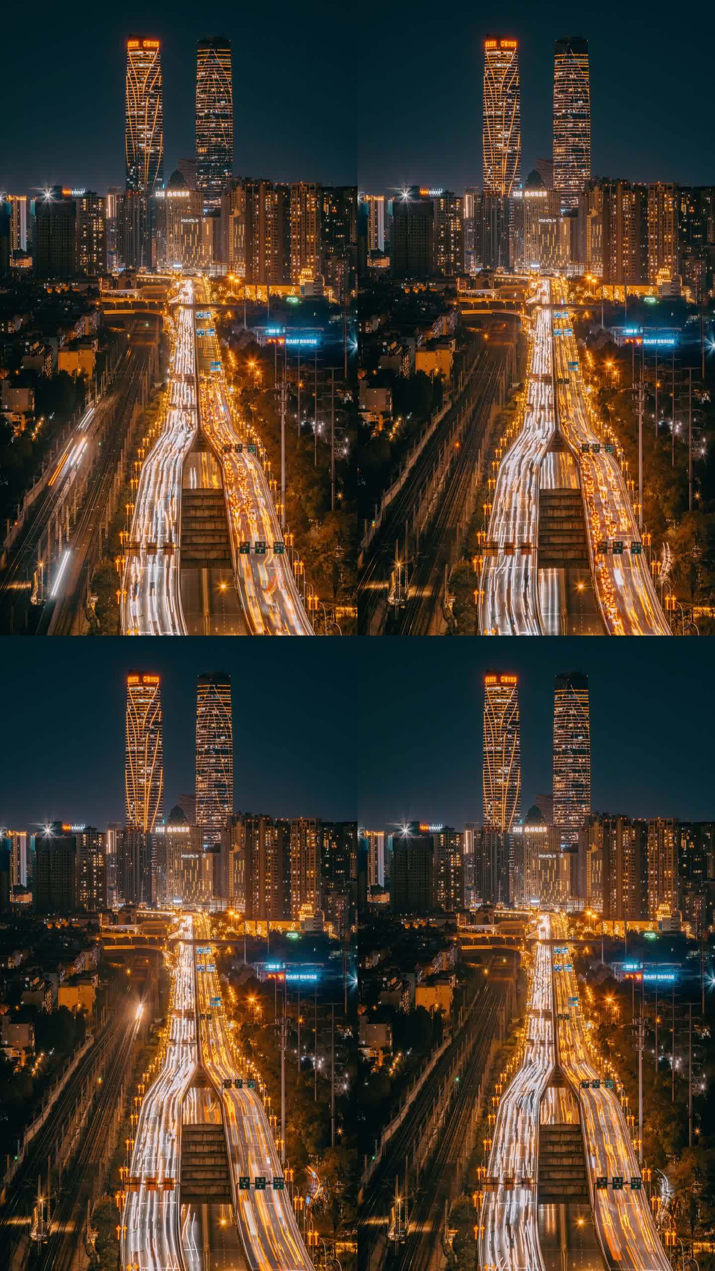云南昆明铁路与公路交通夜景延时