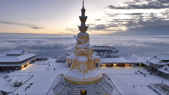 四川峨眉山冬季雪景日出航拍合集