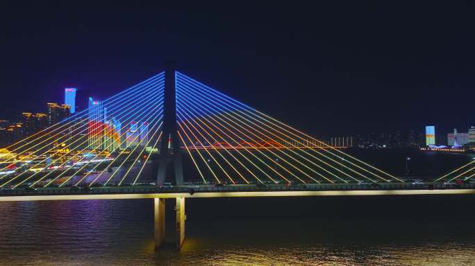 4k长沙银盆岭大桥夜景航拍