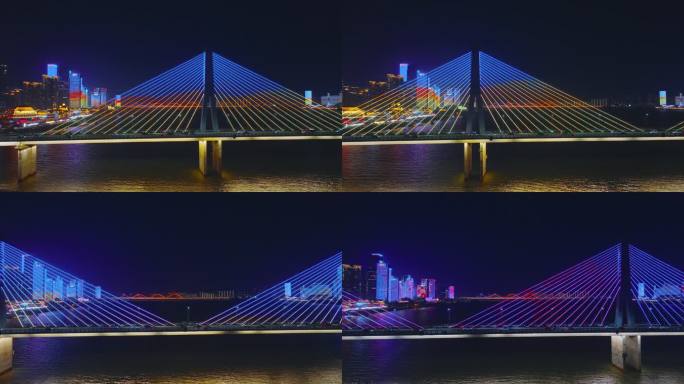 4k长沙银盆岭大桥夜景航拍