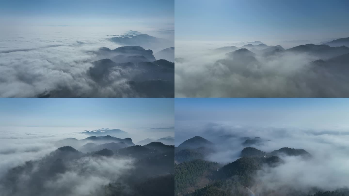 峡江水墨山水峰峦叠嶂云雾缭绕航拍